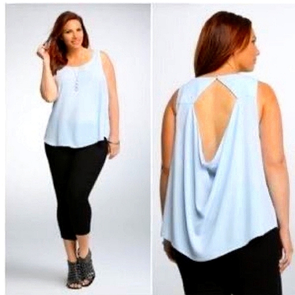 Torrid Crepe Drape Back Blouse Sleeveless 3x Baby Blue